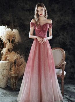 Picture of Pink Sweetheart Shiny Tulle Gradient Formal Dresses, Pink A-line Prom Dresses